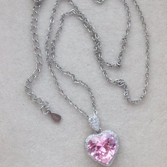 S925 Heart Shape CZ Necklace Sterling Silver Stamped S925 - Picture 4 of 11